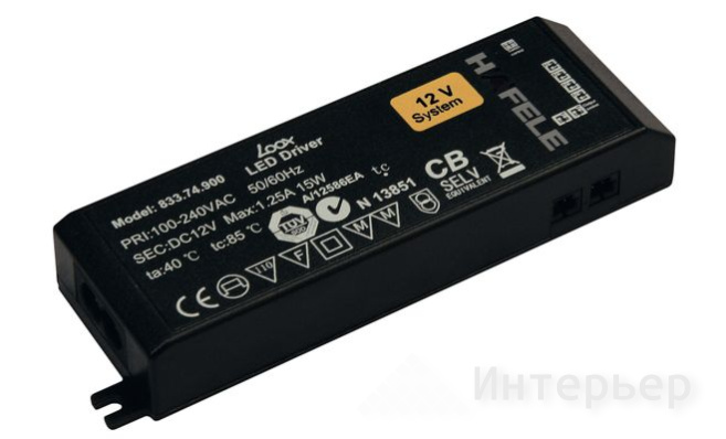 Драйвер 12V/15W пластик черн. без питающего кабеля