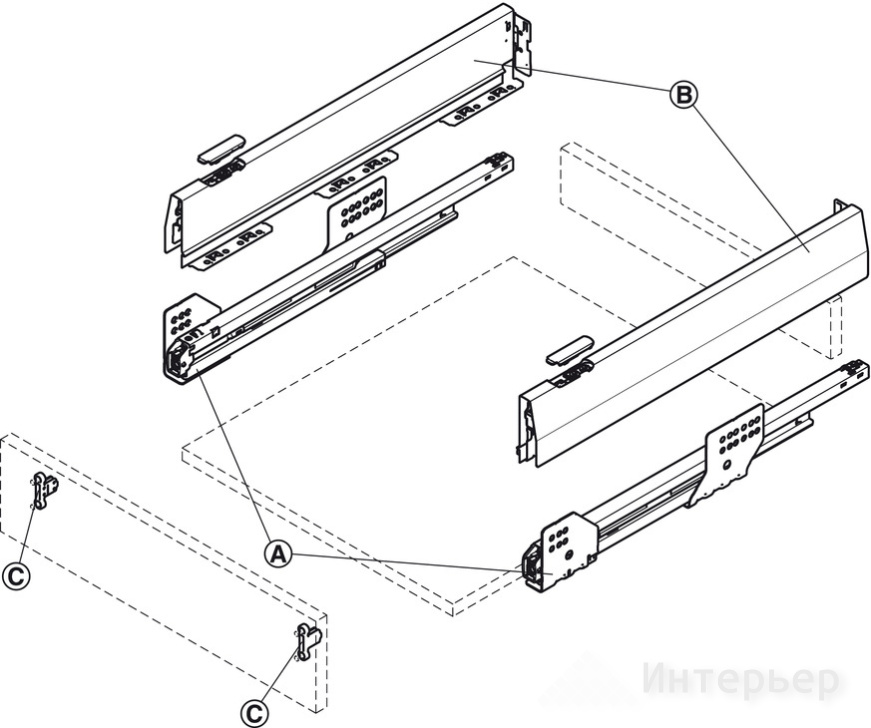 Направляющие MX 450мм оцинк. 30кг