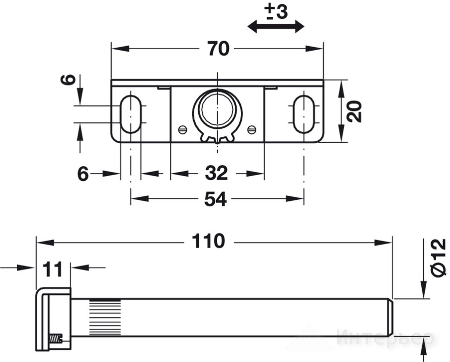 Полкодержатель невидимого монтажа L=110, d=12 (20)